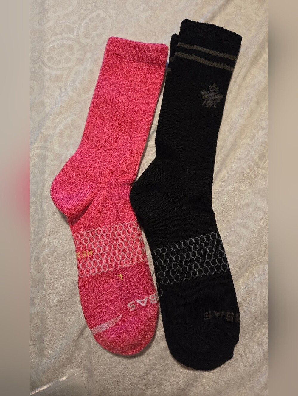 Bombas Performance Crew Socks - Pink XL & Black L